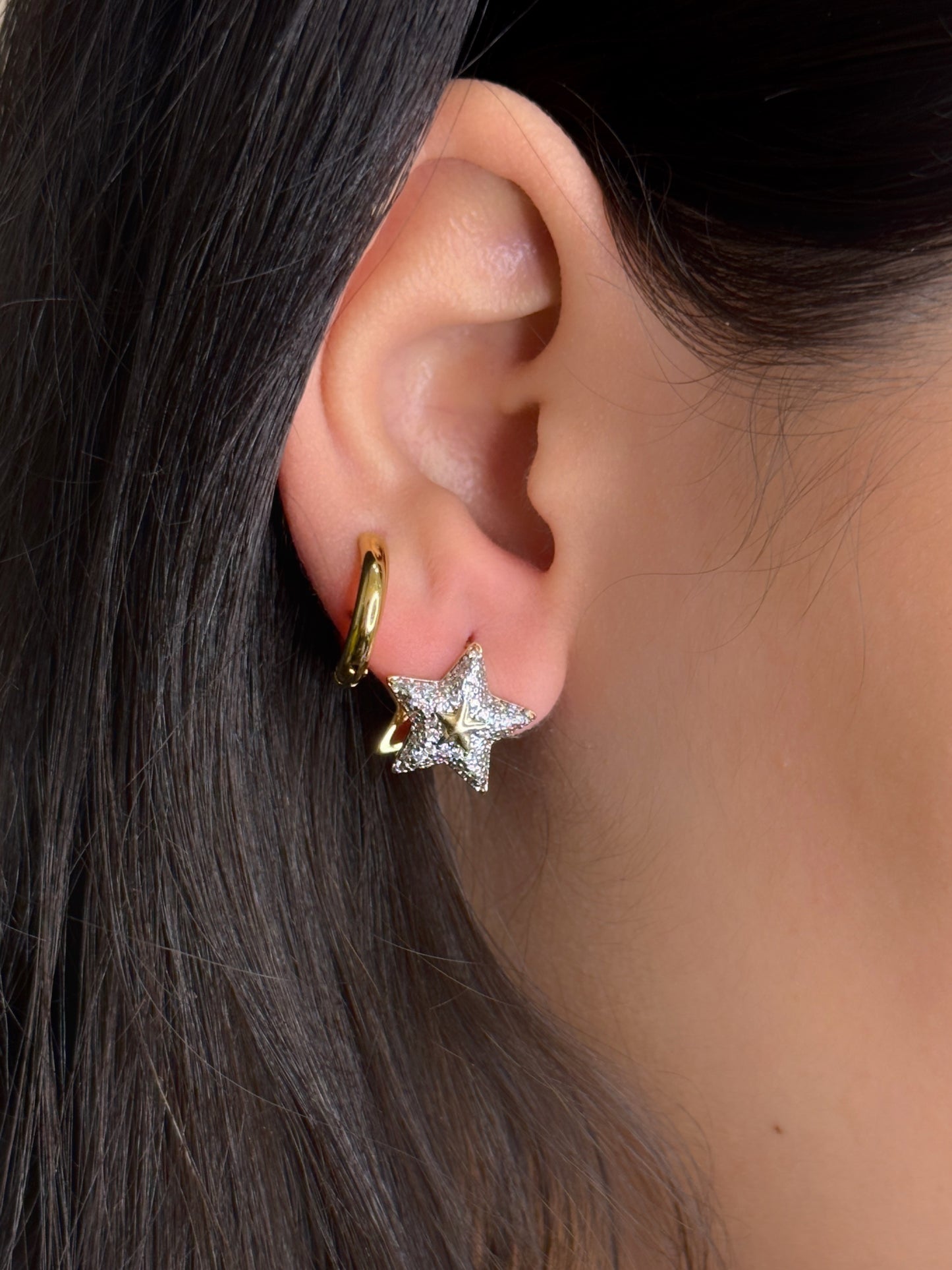 Silver and gold star earrings