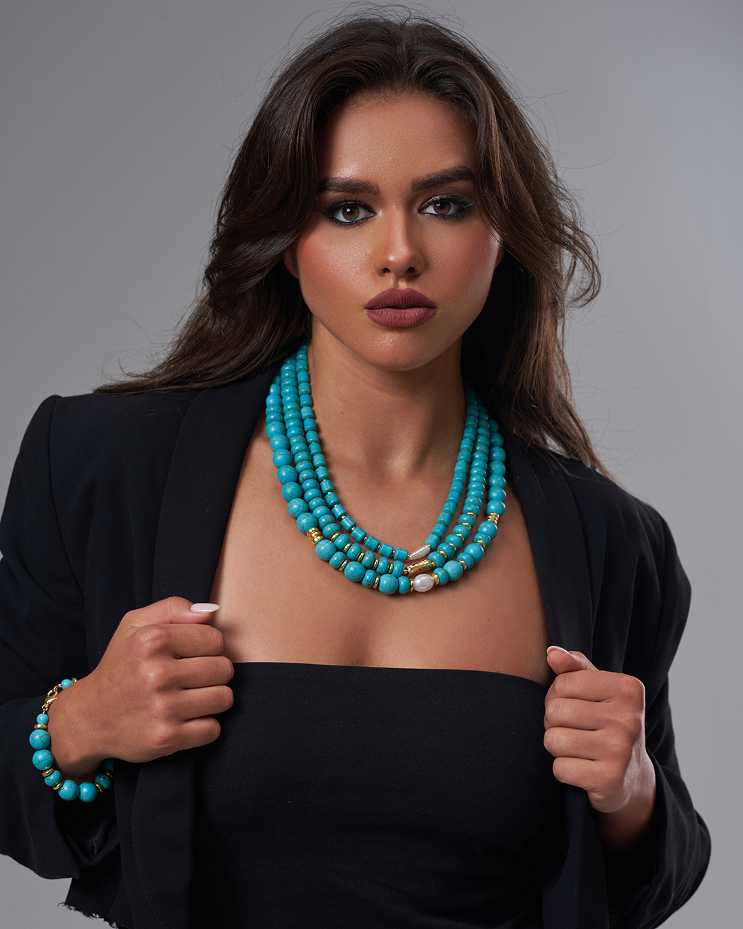 Triple layer fayrouz necklace