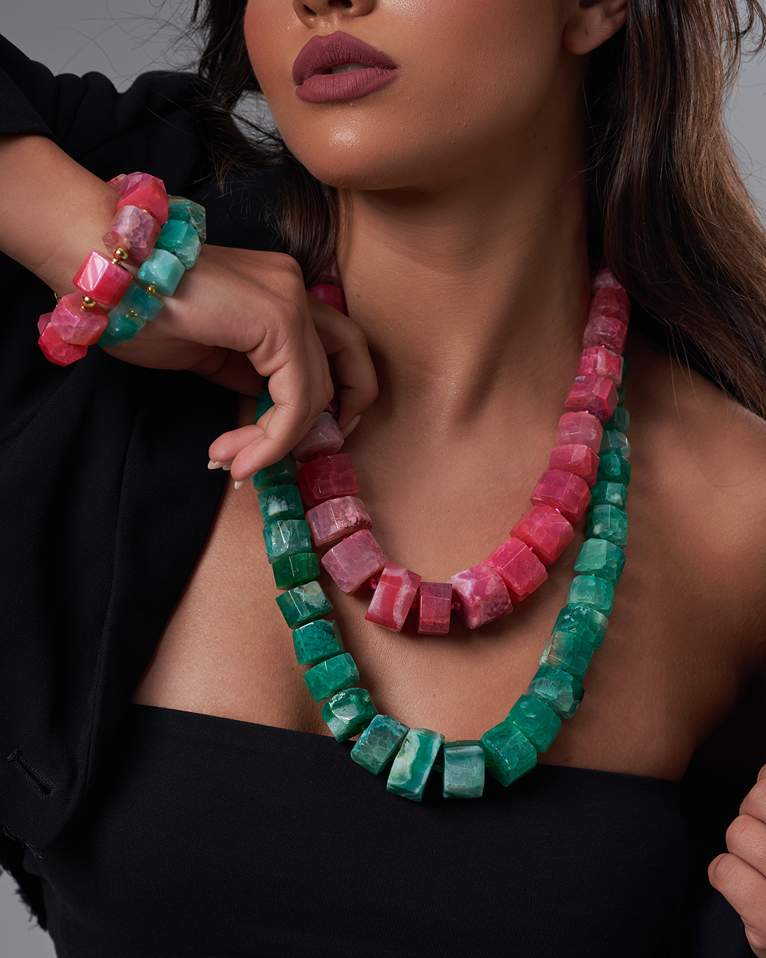 Fuchsia and green necklaces