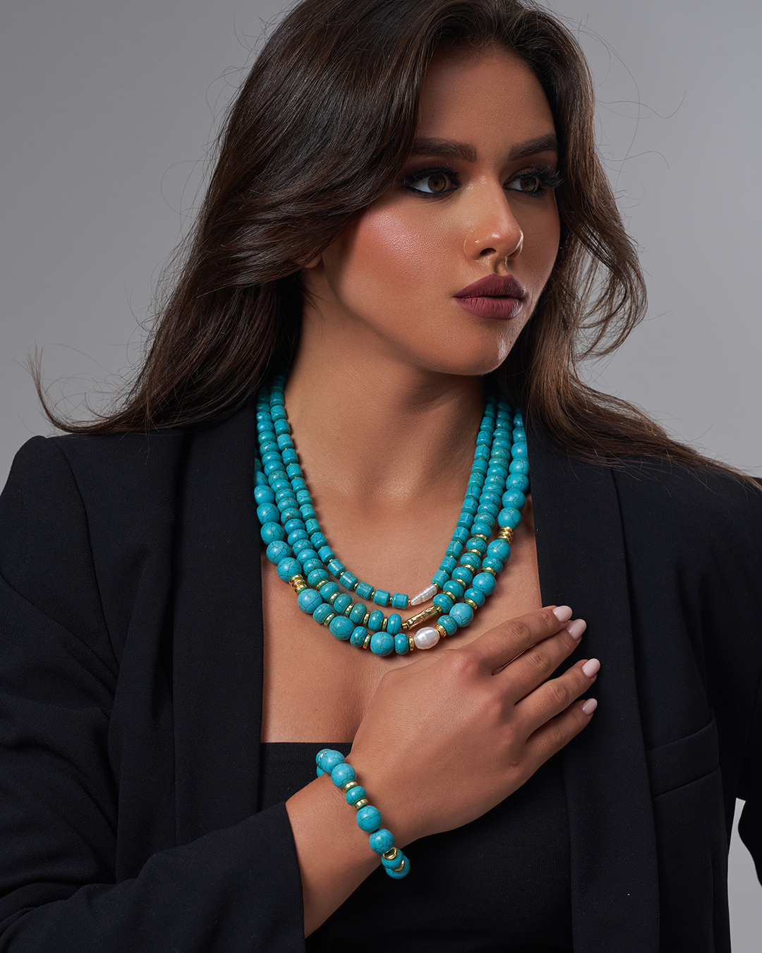 Triple layer fayrouz necklace