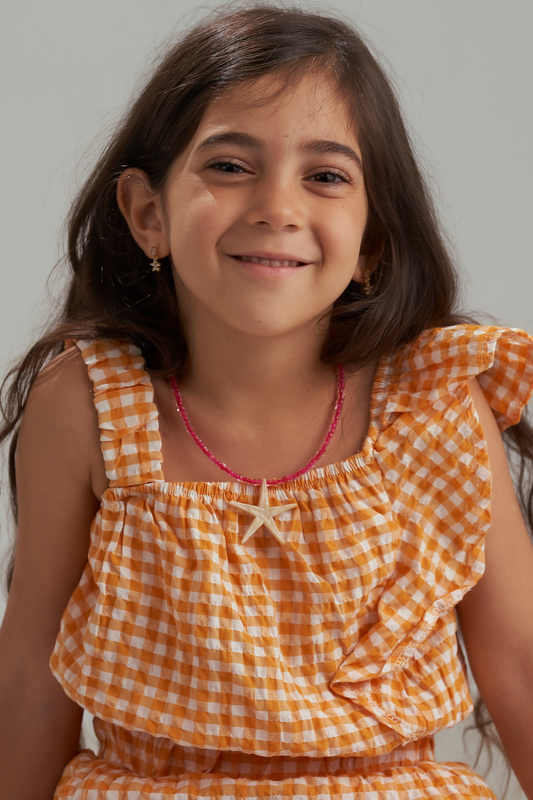 Pink beads starfish kids necklace