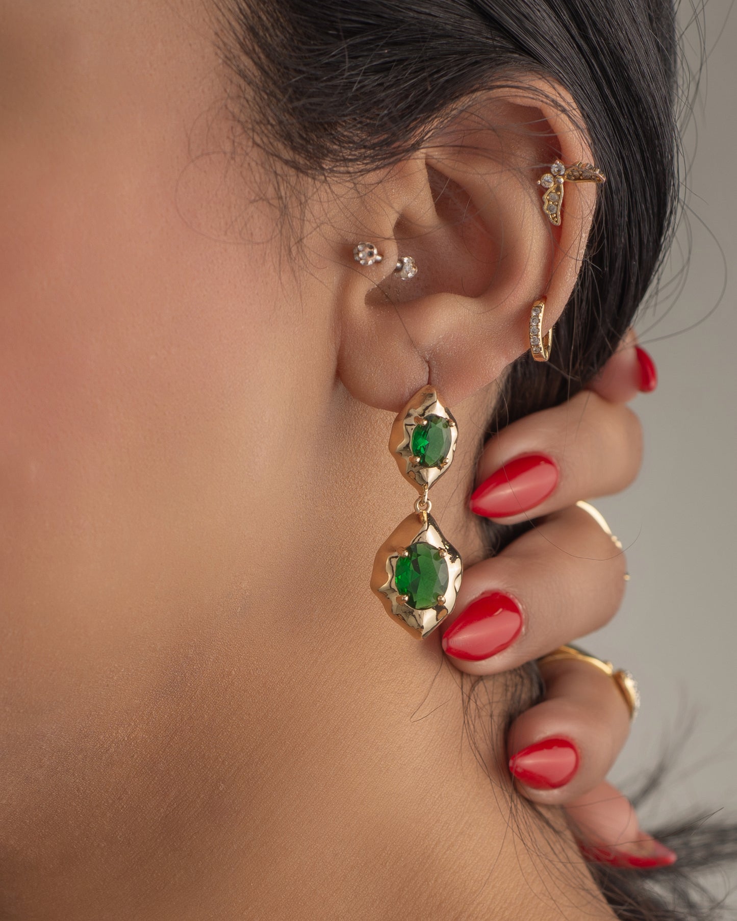 Green oval earrings