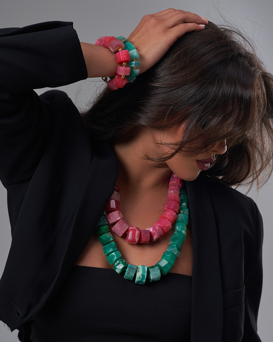 Fuchsia and green necklaces