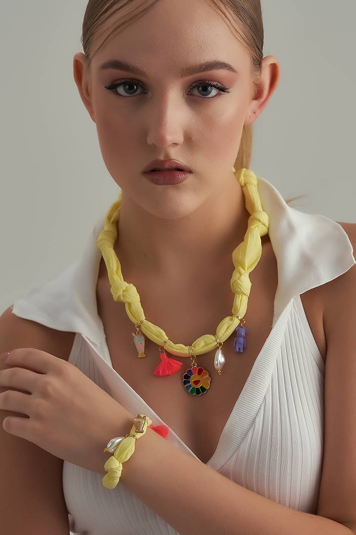 Yellow fabric Necklace