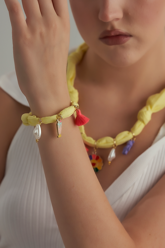 Yellow fabric Necklace